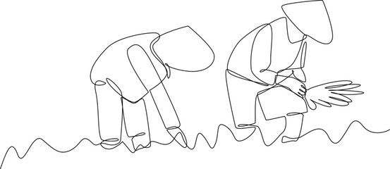 Farmers plant rice seed drawing by simple continuous line. farmer minimalist concept. vector animation, vector, single line.
