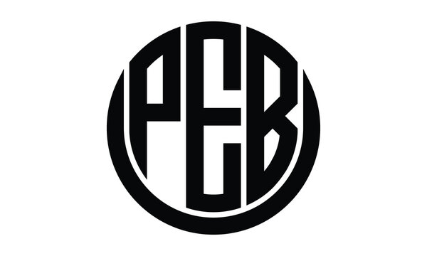PEB shield in circle logo design vector template. lettermrk, wordmark, monogram symbol on white background.