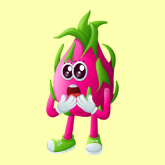 Cute dragon fruit character with a surprised face and open mouth