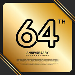 64th anniversary celebration template design with simple and luxury style in golden color, vector template