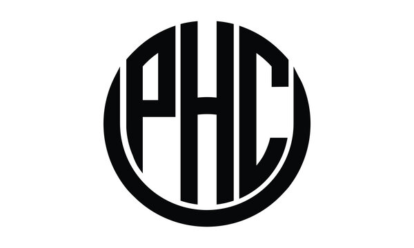 PHC shield in circle logo design vector template. lettermrk, wordmark, monogram symbol on white background.