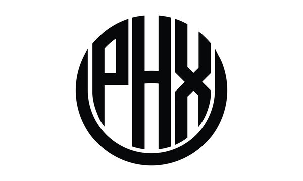 PHX shield in circle logo design vector template. lettermrk, wordmark, monogram symbol on white background.