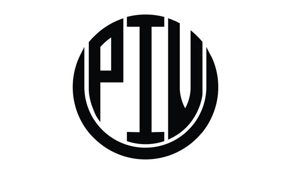 PIV shield in circle logo design vector template. lettermrk, wordmark, monogram symbol on white background.