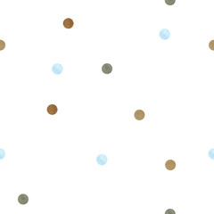 Multicolored seamless pattern of circles, polka dots, spots of blue, brown and black colors. Watercolor illustration highlighted on a white background. A set OF ANIMAL FACES. Suitable for textiles