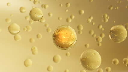 Cosmetic 3d liquid bubbles on a bright background. Collagen bubbles Design. Moisturizing Cream and Serum Concept. Vitamin for personal care and beauty concept. 