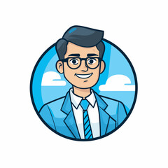 Vector of a flat icon of a professional man wearing a suit, tie, and glasses
