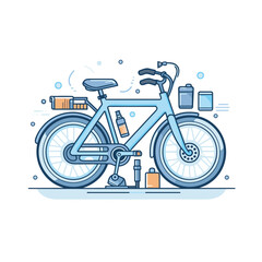 Vector of a flat icon vector of a bicycle with a coffee cup and a bicycle tire