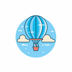 Vector of a colorful hot air balloon flying through a clear blue sky