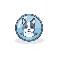 Vector of a small dog in a round glass with a black and white face