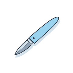 Vector of a blue knife with a black handle on a white background