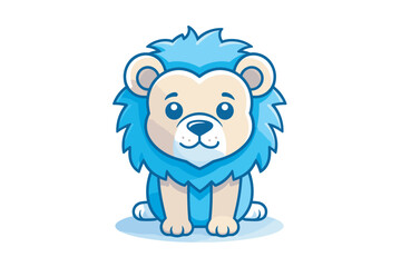 Vector of a cute cartoon lion with a vibrant blue mane