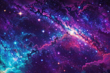 Naklejka premium Colorful space galaxy cloud nebula. Stary night cosmos. Universe science astronomy. Supernova background wallpaper. Generative Al