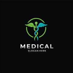 Pharmacy logotype with wings symbol vector