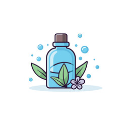 Vector of a bottle of water with leaves and a flower