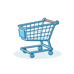 Vector of a blue shopping cart with a wooden handle