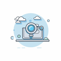 Vector of a laptop with a magnifying glass on top of it