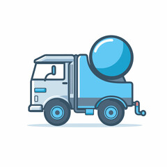 Vector of a blue and white truck with a ball on the back