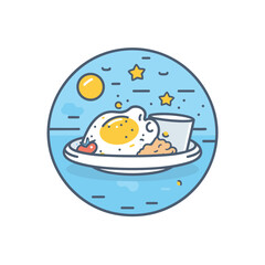 Vector of a plate with a fried egg and a cup of coffee