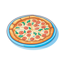 Vector of a pizza on a blue plate
