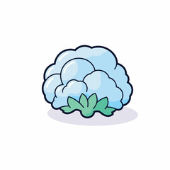 Vector of a flat icon of a blue cauliflower with green leaves on a white background