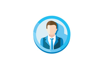 Vector of a flat icon of a man in a suit and tie inside a blue circle