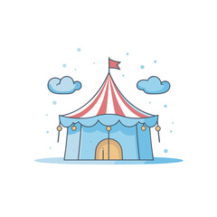 Obraz premium Vector of a colorful circus tent with a flag on top, in a flat icon style