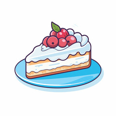 Vector of a delicious piece of cake with cherries on top, in a flat icon style