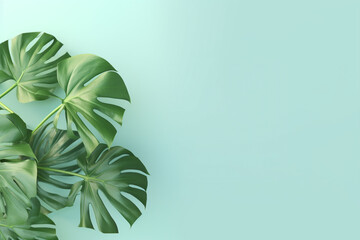 Green Foliage with copyspace, Lush Monstera Leaves on a Delicate Pastel Background. Generative ai.