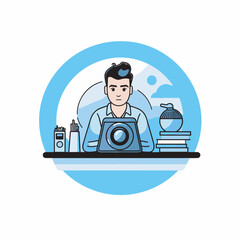 Vector of a man working on a laptop computer in a flat style icon