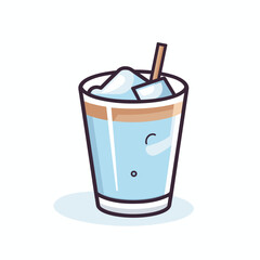 Vector of a flat icon vector of a glass filled with ice and a wooden spoon