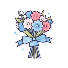Vector of a flat icon vector of a bouquet of flowers with a blue ribbon
