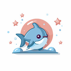 Vector of a cute cartoon dolphin sitting on a pillow, perfect for icons and flat designs