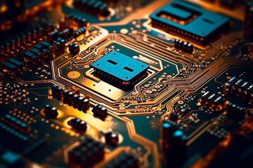Fototapeta premium Close-up electronic circuit board.AI generated.