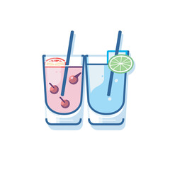 Vector of a flat icon vector of two glasses filled with drinks next to each other