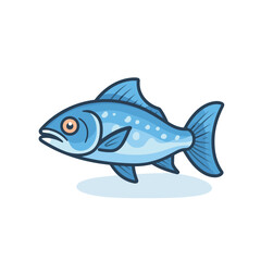 Vector of a flat icon vector of a blue fish with orange eyes on a white background