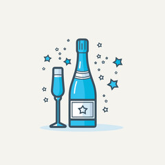 Vector of a flat icon vector of a bottle of wine and a glass of wine