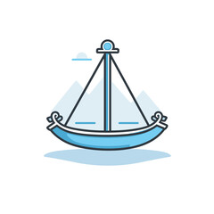 Vector of a flat icon vector of a blue boat floating on top of a body of water
