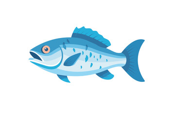 Vector of a flat icon of a blue fish with orange eyes on a white background