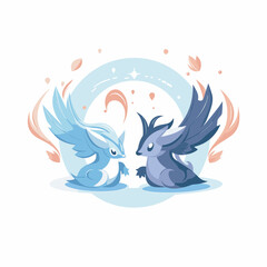 Vector of two birds standing together in a flat and minimalist style