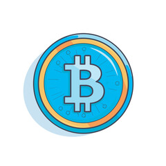 Vector of a flat icon of a blue bitcoin with a yellow stripe
