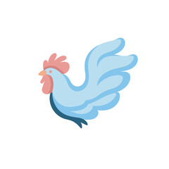 Obraz premium Vector of a flat icon of a blue chicken with a red comb on its head