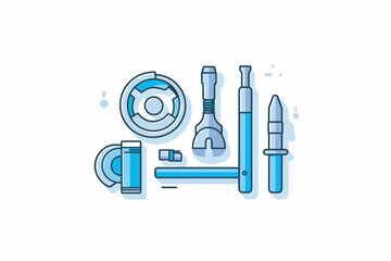 Vector of blue and white flat icons of various tools