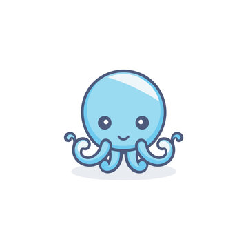 Vector of a flat icon vector of a sad blue octopus