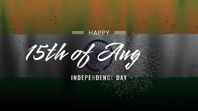 Independence day celebration animation of india, text 15th august with waving india flag background. can be used for news, advertisements, banners, holiday anniversaries.