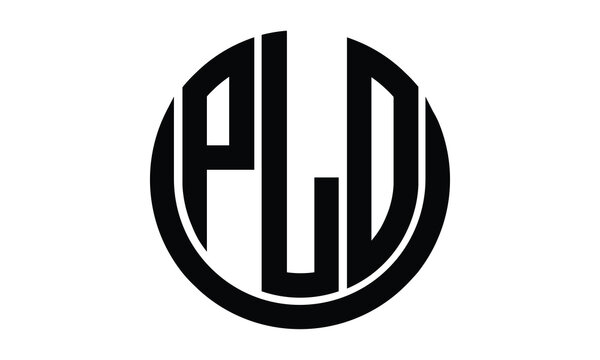 PLO shield in circle logo design vector template. lettermrk, wordmark, monogram symbol on white background.