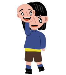 Anxiety girl happy and unhappy. girl with two expressions, girl with psychological disorders, girl who are sad