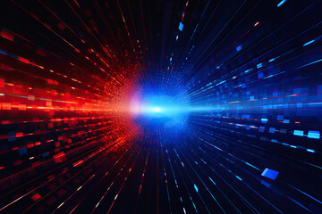 Obraz premium abstract technology particle background, blue ,orange lighting, ai generative