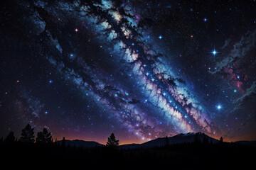 Colorful space galaxy cloud nebula. Stary night cosmos. Universe science astronomy. Supernova background wallpaper. Generative Al
