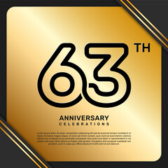 63th anniversary celebration template design with simple and luxury style in golden color, vector template