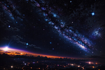 Colorful space galaxy cloud nebula. Stary night cosmos. Universe science astronomy. Supernova background wallpaper. Generative Al
